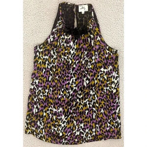 Milly of New York Silk Top Blouse Animal Print Halter Embellished Vintage‎